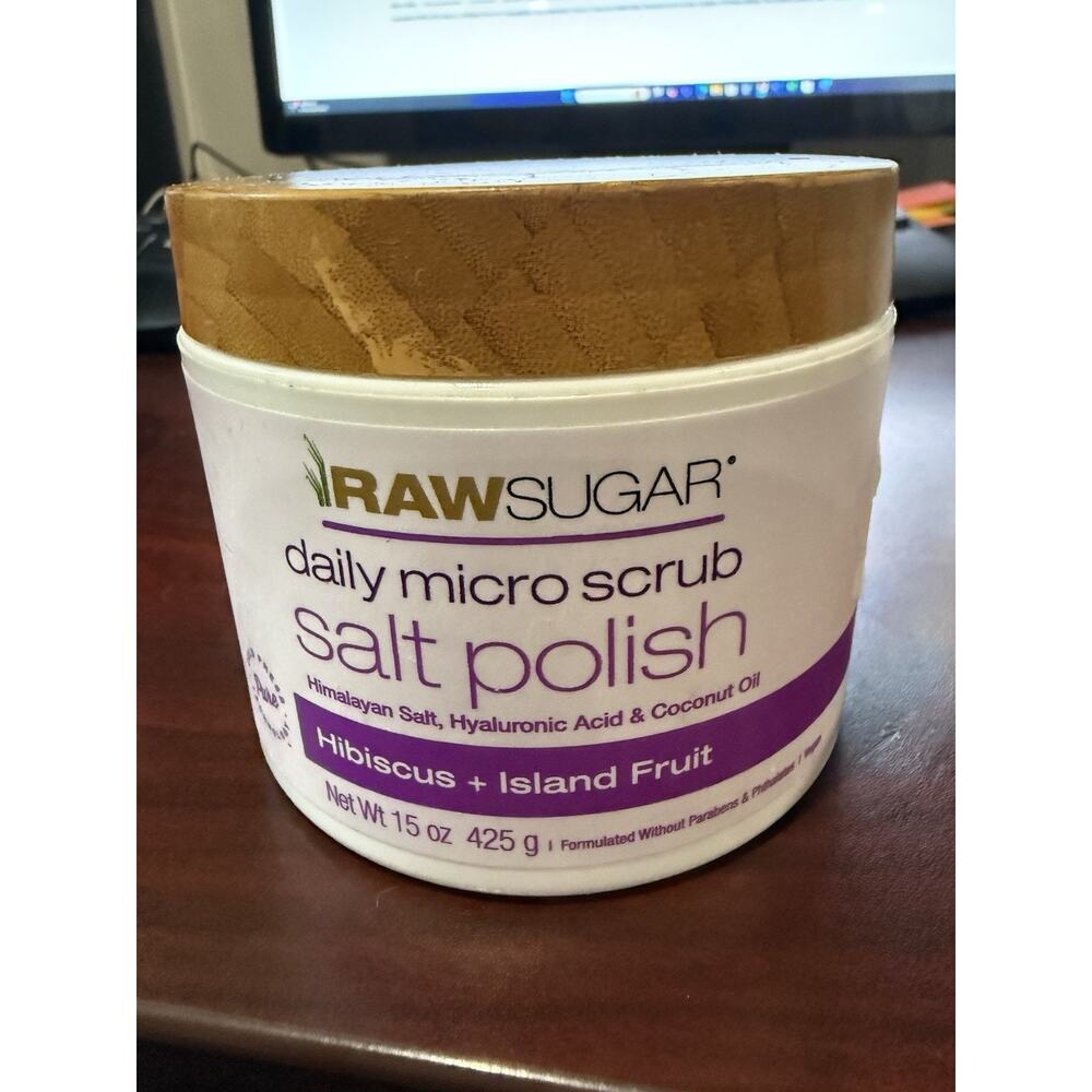 Raw Sugar Daily Micro Body Scrub Salt Polish Hibiscus + Island Fruit 15 Oz Jar